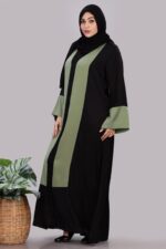 Women's Long Sleeves Fursan Fabric Double Colour Panel Full Length Islamic Abaya Burqa - Image 4