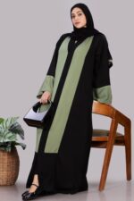 Women's Long Sleeves Fursan Fabric Double Colour Panel Full Length Islamic Abaya Burqa - Image 6