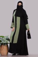 Women's Long Sleeves Fursan Fabric Double Colour Panel Full Length Islamic Abaya Burqa - Image 7