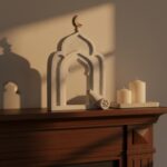 Arabic Design Islamic Architecture Ornament Gold Accents Ramadan Decoration Festive Atmosphere Eid Mubarak Decor Speckled Finish for Dining Table, Living Room, Single Door Cannon - Image 5
