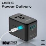 Promate Travel Adapter, Universal GaN Charge Adapter with 2000W AC Socket, 100W Four USB-C Power Delivery Ports, QC 3.0 Port, Auto-Resetting Fuse and Surge Protect for iPhone 15,TripMate-GaN100 - Image 4