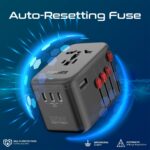Promate Travel Adapter, Universal GaN Charge Adapter with 2000W AC Socket, 100W Four USB-C Power Delivery Ports, QC 3.0 Port, Auto-Resetting Fuse and Surge Protect for iPhone 15,TripMate-GaN100 - Image 7