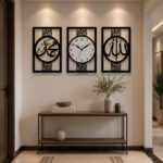Islamic Wall Art with Clock Set of 3, Allah Muhammad Calligraphy Acrylic Wall Decor, Muslim Home Decor for Living Room, Bedroom, Namaz Room, Eid Gift, Large Size 36 x 24 cm, Black & White - Image 5