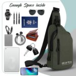 Storite Small Sling Crossbody Bag for Men Women, Waterproof Backpack Shoulder Daypack Cross Body Chest Bags With USB Charger Port for Casual Travel Hiking Outdoor Sports (Olive - 31 x 17 x 8 Cm) - Image 8