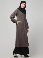 2 peise abaya Dress with Elasticated Sleeves made with Nida Matte Fabric - Knee length Burqa for Women and Girls Side pocket - Image 4