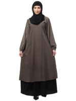 2 peise abaya Dress with Elasticated Sleeves made with Nida Matte Fabric - Knee length Burqa for Women and Girls Side pocket - Image 8