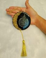 Hasbi Resin Handcrafted Islamic Arabic Ayatul kursi & Travel Dua Calligraphy Car Hanging| with Gold Chain & Tassel Decoration(Black) - Image 3