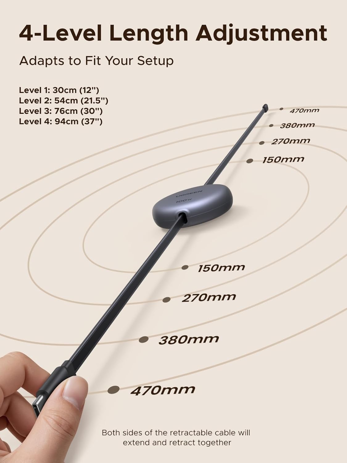 UGREEN 100W Retractable USB C Cable, Fast Charging Type C Cord, PD 3.0 PPS 5A 20V USB-c to USB-c Cable Compatible with iPhone 17 16, MacBook Pro, iPad, Galaxy S25 Ultra, Black, 1M - Image 5