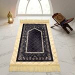 42 x 36 Inch Digital Print Velvet janamaz | Washable Prayer Mat | Navy Blue Multipurpose Soft Prayer Rug/Aasan for Daily Salah, Janimaz Namaz, Comfortable & Durable for Daily Use - Pack of 1 - Image 9