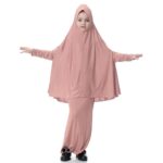 bnf Girl Muslim Islamic Long Sleeve Two-Piece Prayer Dress Abaya Dark Pink L | Clothing Shoes & Accessories | Kids Clothing Shoes & Accs | Girls Clothing (Sizes 4 & Up) | Dresses - Image 6