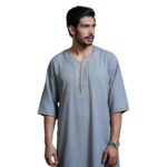 mashroo Grey Naqi Moroccan Thobe Jubba for Men (3XL) - Image 3