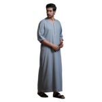 mashroo Grey Naqi Moroccan Thobe Jubba for Men (3XL) - Image 4