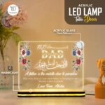 Custom Muslim Father Acrylic Lamp | “A Father is the Middle Door to Paradise” LED Night Light with Floral Design | Personalized Gift for Dad | Islamic Home Decor Lamp (8x6 Inch) - Image 3