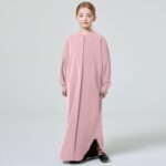 ODASDO Muslim Girl Dress One-Piece Abaya Kids Islamic Kaftan Ramadan Prayer Long Robe Button Down Batwing Sleeve Gown - Image 4