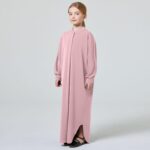 ODASDO Muslim Girl Dress One-Piece Abaya Kids Islamic Kaftan Ramadan Prayer Long Robe Button Down Batwing Sleeve Gown - Image 8