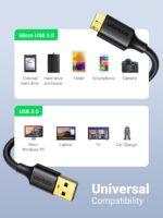UGREEN Micro USB 3.0 Cable Type A to Micro B Male Hard Drive Cord 5Gbps Data Sync and Charging Wire Compatible with Galaxy S5, Note 3, HDD, WD My Passport/Elements Drives 1M - Image 4