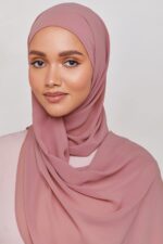 AN NISA - Dusty Rose Chiffon Hijab/Scarf/Dupatta/Neck Wrap (Size - 180 * 70cm) - Image 3