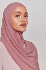 AN NISA - Dusty Rose Chiffon Hijab/Scarf/Dupatta/Neck Wrap (Size - 180 * 70cm) - Image 4