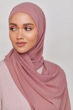AN NISA - Dusty Rose Chiffon Hijab/Scarf/Dupatta/Neck Wrap (Size - 180 * 70cm) - Image 5