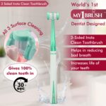 My1brush | Couple Pack | 3 Sided Ultra Soft Bristle Toothbrush for Adults | Instant & Deep 360° Cleaning | Sensitive Teeth | Healthier Gums | BPA Free (Pack of 2) (Aqua Green + Peach) - Image 3