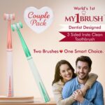 My1brush | Couple Pack | 3 Sided Ultra Soft Bristle Toothbrush for Adults | Instant & Deep 360° Cleaning | Sensitive Teeth | Healthier Gums | BPA Free (Pack of 2) (Aqua Green + Peach) - Image 4