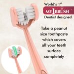 My1brush | Couple Pack | 3 Sided Ultra Soft Bristle Toothbrush for Adults | Instant & Deep 360° Cleaning | Sensitive Teeth | Healthier Gums | BPA Free (Pack of 2) (Aqua Green + Peach) - Image 6