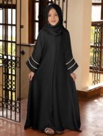 IKADEX Kids Girls Muslim Abaya Dress Modest Pearl Sleeve Cardigan Kaftan + Chiffon Hijab Islamic Ramadan Prayer Clothes - Image 3