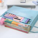 PRADHI Large Waterproof Transparent Tote Bag Mesh Document Organizer Bag with Zipper Expandable File Storage Pouch for Office School Travel (Waterproof Transparent Tote Bag_A_Blue) - Image 5