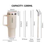 Nestasia GripSip40 Tumbler with Straw & Side Handle 1.2L | Insulated Stainless Steel Sipper Water Bottle for Adults with Dual Flip Opening Sip-Swig Leakproof Lid for Office & Gym (Pearl White) - Image 3