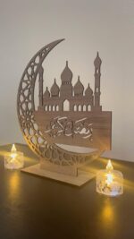 Haoser Ramadan Crescent Moon Decor 11 Inch | Islamic Mosque Wooden Table Decor for Eid | Muslim Home Decoration | Elegant Ramadan Mubarak Centerpiece & Eid Gift - Image 4