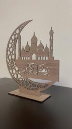 Haoser Ramadan Crescent Moon Decor 11 Inch | Islamic Mosque Wooden Table Decor for Eid | Muslim Home Decoration | Elegant Ramadan Mubarak Centerpiece & Eid Gift - Image 5