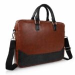 Premium Vegan Leather Laptop Bag for Men | Office Briefcase with Shoulder Strap | Stylish Business Messenger Bag for 15.6 Inch Laptop, Documents & Travel (Tan & Black) - Image 3