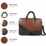 Premium Vegan Leather Laptop Bag for Men | Office Briefcase with Shoulder Strap | Stylish Business Messenger Bag for 15.6 Inch Laptop, Documents & Travel (Tan & Black) - Image 5
