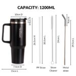 Nestasia GripSip40 Tumbler with Straw & Side Handle 1.2L | Insulated Stainless Steel Sipper Water Bottle for Adults with Dual Flip Opening Sip-Swig Leakproof Lid for Office & Gym (Black Noir) - Image 3