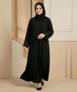 Women Firdous Fabric Self-Design Abaya Burqa with Designer Lace Sleeve | Classic Fit | Without Dupatta - Image 3