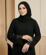 Women Firdous Fabric Self-Design Abaya Burqa with Designer Lace Sleeve | Classic Fit | Without Dupatta - Image 6
