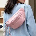 Women Pink Waterproof Nylon Waist Bag, Double Layer Fanny Pack, Compact Crossbody Bum Bag for Travel Outdoor Sports Fitness Urban Commuting Daily Hands-Free Storage - Image 5