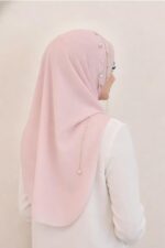 Womens Chiffon Hijab with Elegant Pearl Chain Work Lightweight Breathable Scarf for Occasions Modest Head Wrap for Girls and Women - Image 3