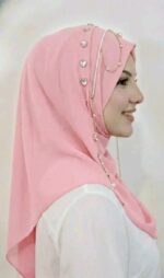 Womens Chiffon Hijab with Elegant Pearl Chain Work Lightweight Breathable Scarf for Occasions Modest Head Wrap for Girls and Women - Image 4