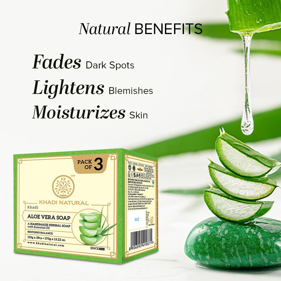 Khadi Natural Aloe Vera Soap | Herbal Bath Soap for Gentle Skin Cleansing | Helps Maintain Skin Hydration & Softness | Mild Bath Soap for Daily Use | Suitable for Men & Women | All Skin Types | Pack of 3 - Image 3