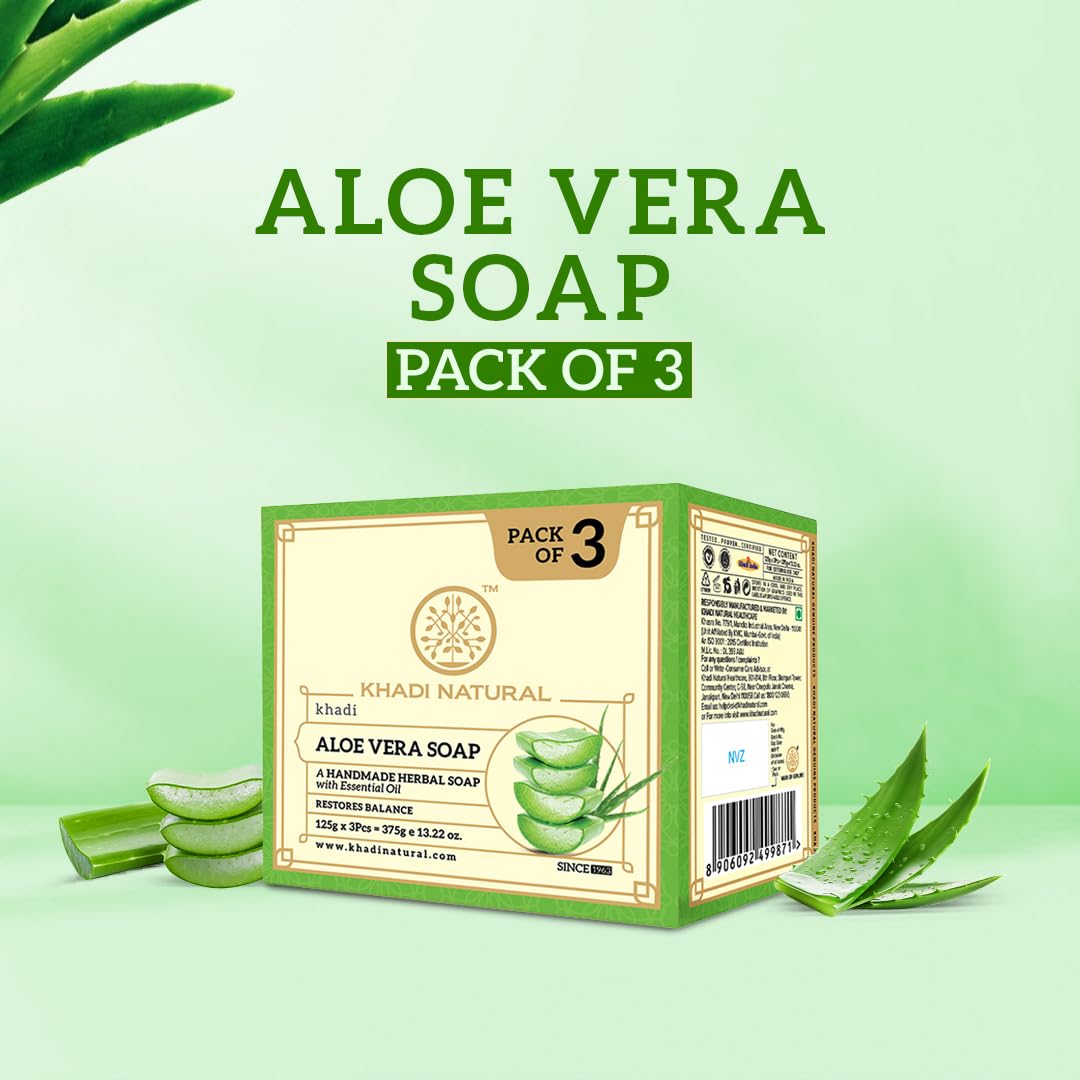 Khadi Natural Aloe Vera Soap | Herbal Bath Soap for Gentle Skin Cleansing | Helps Maintain Skin Hydration & Softness | Mild Bath Soap for Daily Use | Suitable for Men & Women | All Skin Types | Pack of 3 - Image 5