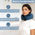 Travel Pillow for Flights – Blue Velvet Travel Neck Pillow with Adjustable Velcro & Carry Bag – Soft & Comfortable Support – Neck Pillow for Flight Travel - Image 3