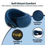 Travel Pillow for Flights – Blue Velvet Travel Neck Pillow with Adjustable Velcro & Carry Bag – Soft & Comfortable Support – Neck Pillow for Flight Travel - Image 6