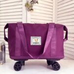 Rolling Duffle Bag with Wheels, Expandable Foldable Travel Duffle Bag with Telescopic Handle, Portable Wheeled Luggage Bag for Travel, Lightweight Foldable Suitcase Bag for Men & Women (Maroon) - Image 3