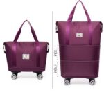 Rolling Duffle Bag with Wheels, Expandable Foldable Travel Duffle Bag with Telescopic Handle, Portable Wheeled Luggage Bag for Travel, Lightweight Foldable Suitcase Bag for Men & Women (Maroon) - Image 4