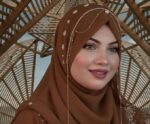 Black Hijab with Gold Pearl Chain Hair Accessory, Embellished Headpiece, Elegant Islamic Style (Brown) - Image 3