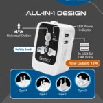Ceptics International Travel Adapter, Universal Charger, 2X 2.4A USB-A with 15W Output, Universal Socket for Global use, CE & RoHS Certified– Black/White - Image 4