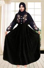 Women Traditional Maxi Black Abaya Embroidery Work Burqa Elegant Modest Wear Islamic Naqab Dress, XL - Image 3