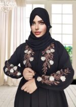 Women Traditional Maxi Black Abaya Embroidery Work Burqa Elegant Modest Wear Islamic Naqab Dress, XL - Image 4