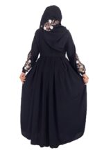 Women Traditional Maxi Black Abaya Embroidery Work Burqa Elegant Modest Wear Islamic Naqab Dress, XL - Image 5